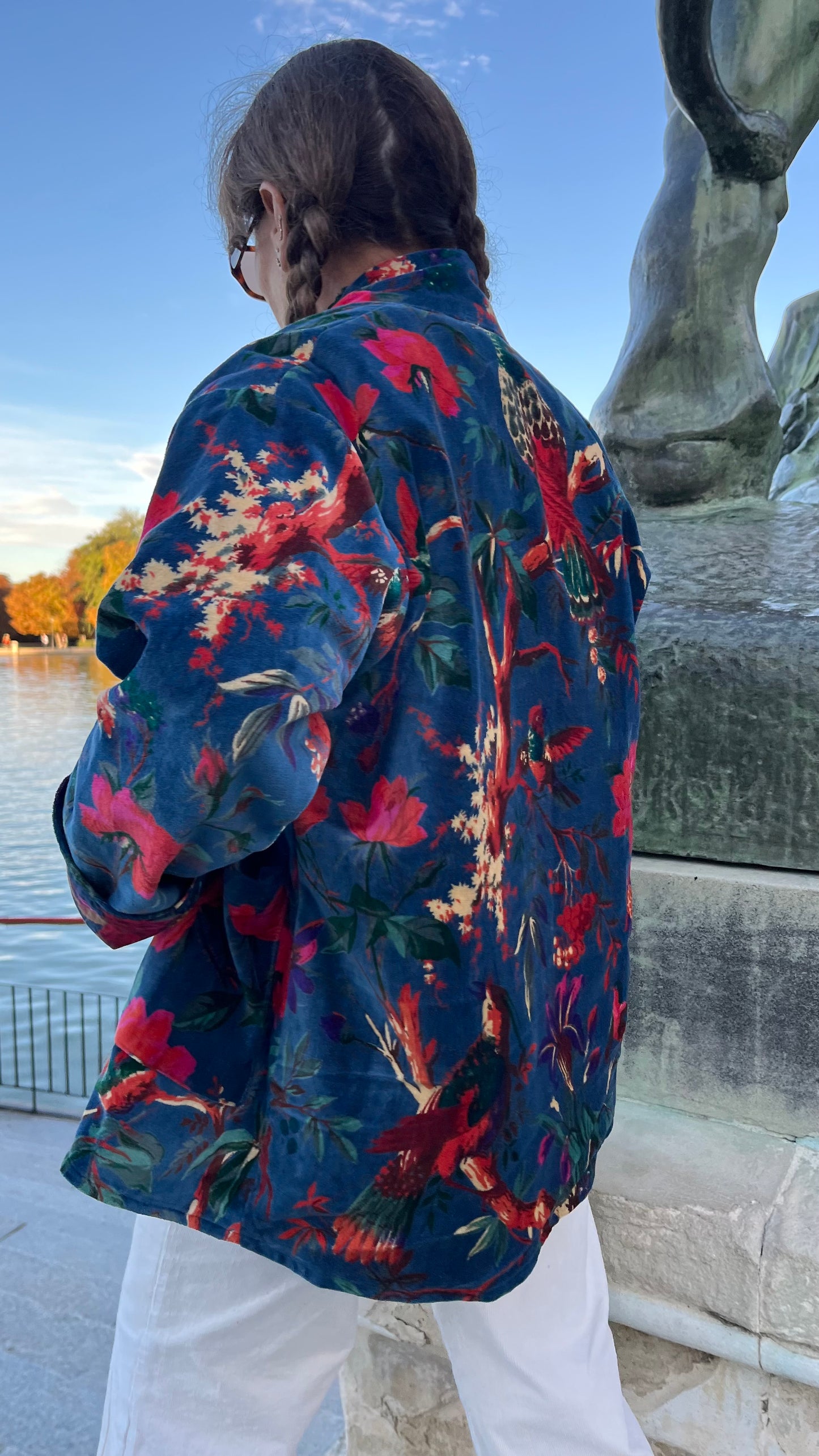 Chaqueta de terciopelo reversible pájaros