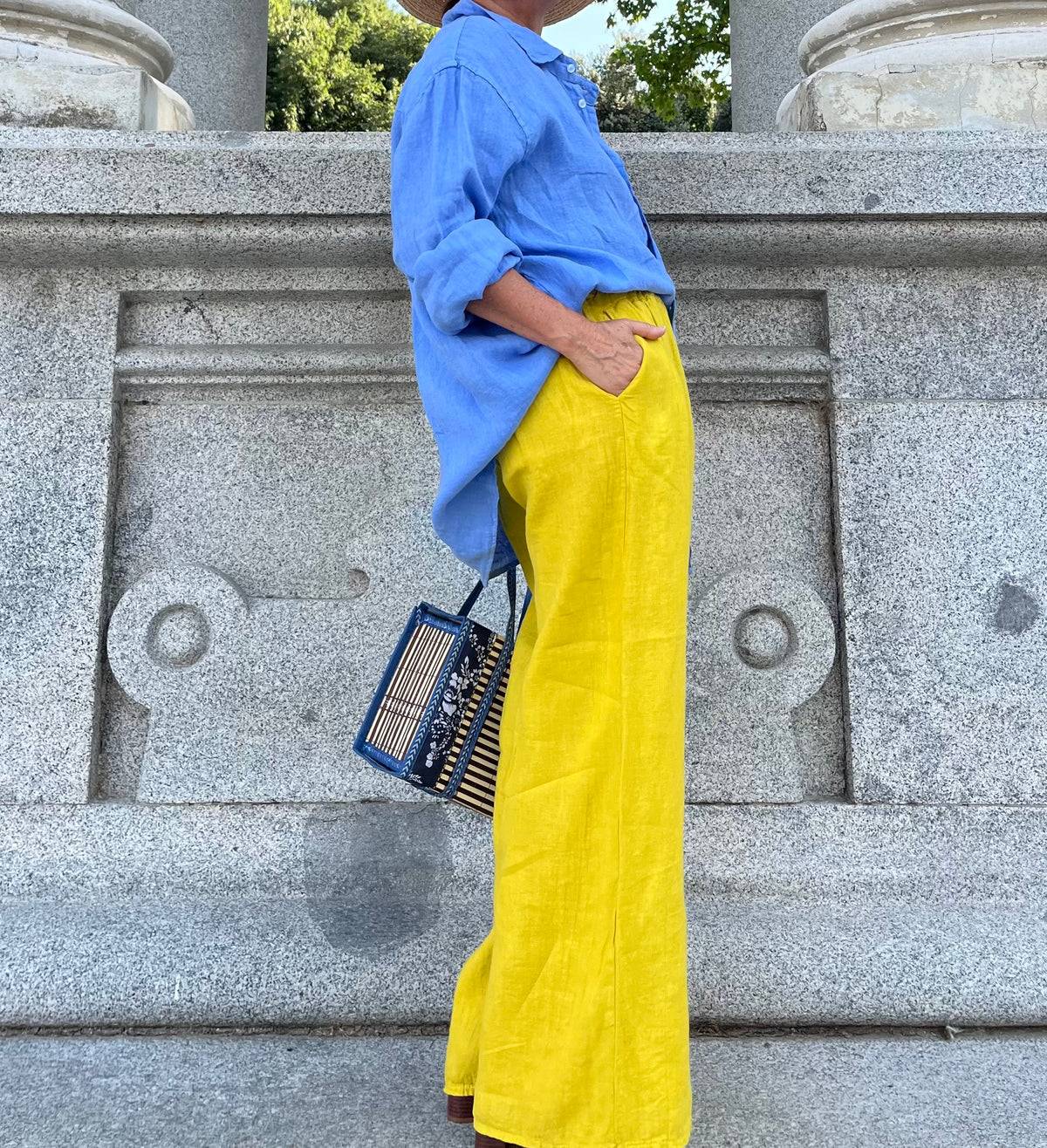 Pantalón palazzo amarillo de lino con bolsillos – La Canaria