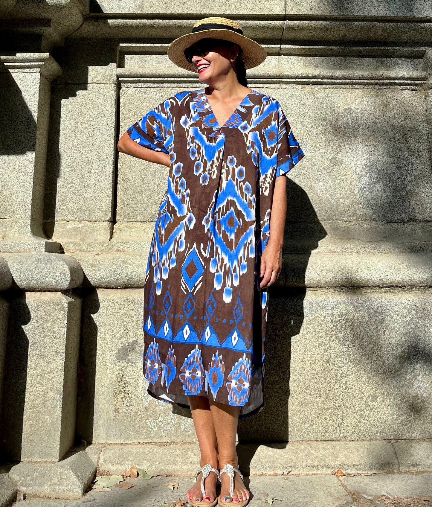 Vestido Étnico Chocolate & Azul