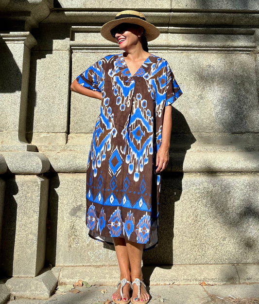 Vestido Étnico Chocolate & Azul