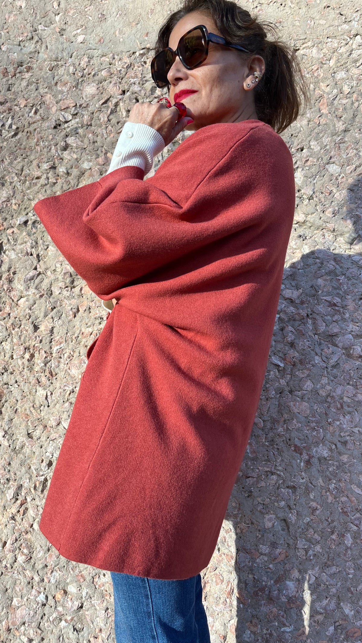 Chaqueta de punto con bolsillos – Teja