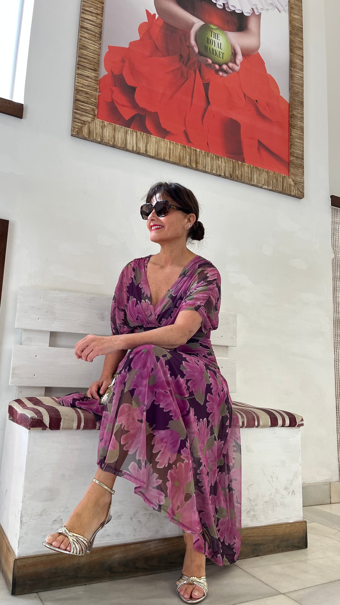 Vestido floral buganvilla punto elástico con forro interior