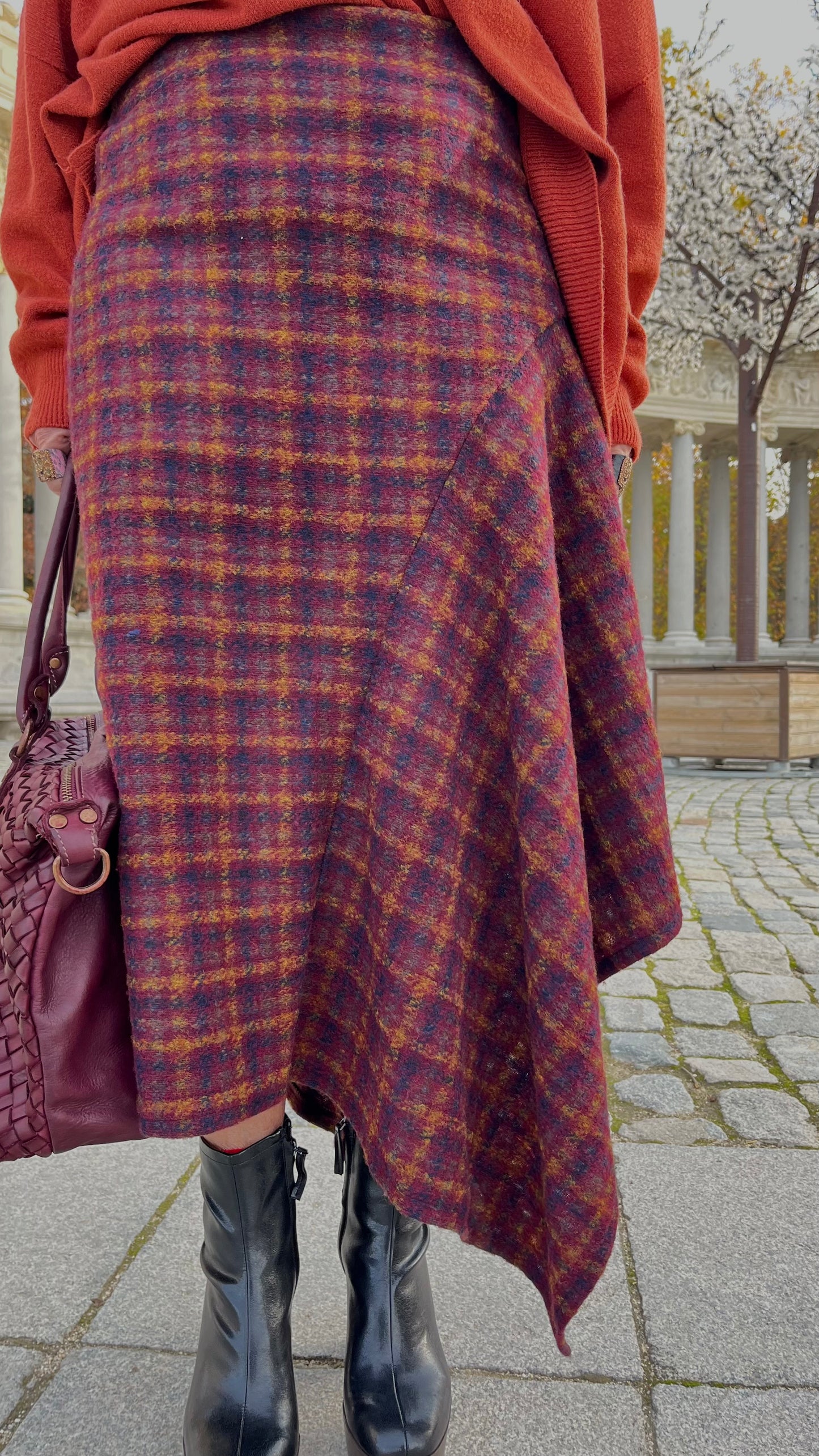 Falda midi Tartán Ciruela