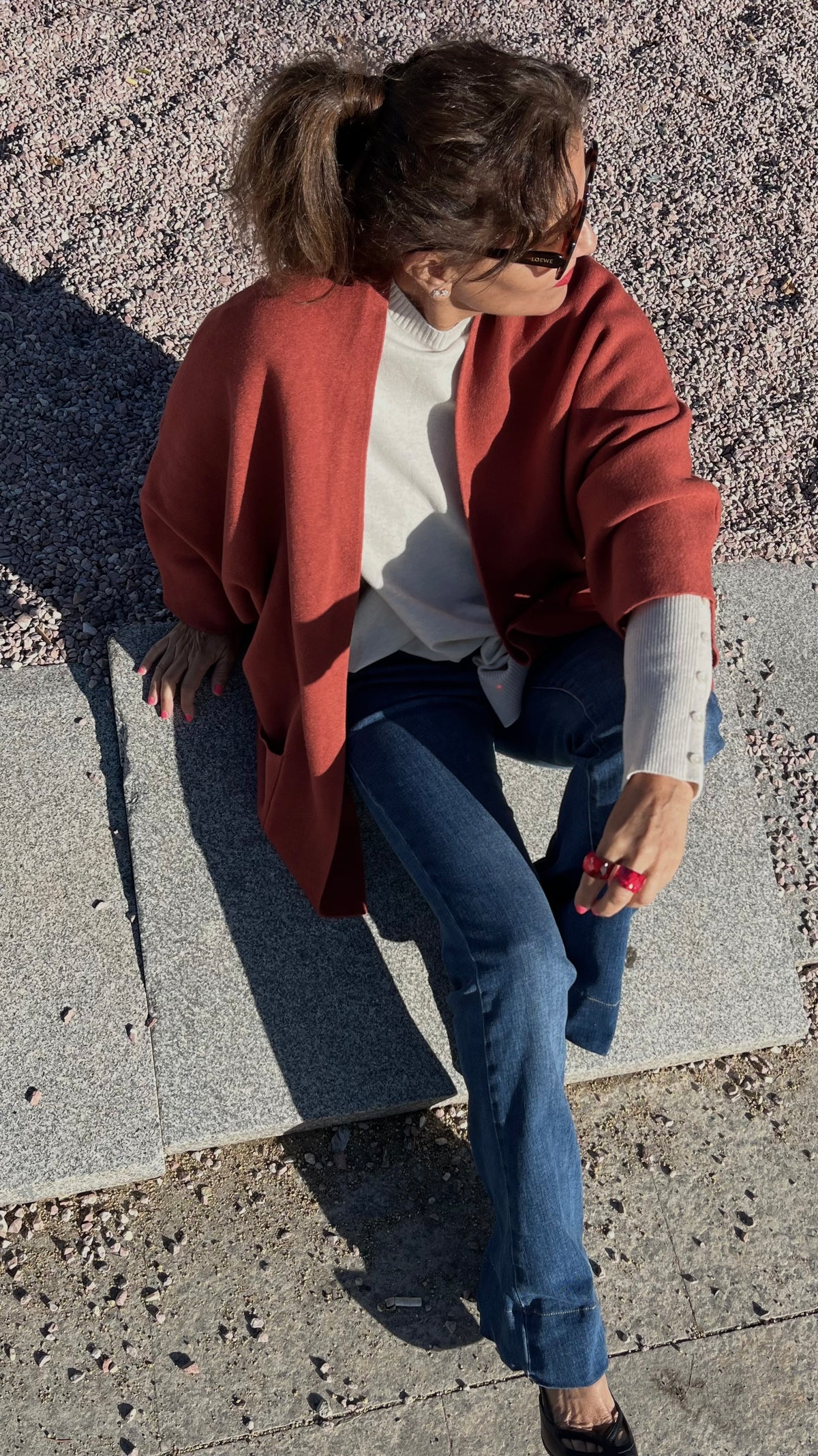 Chaqueta de punto con bolsillos – Teja