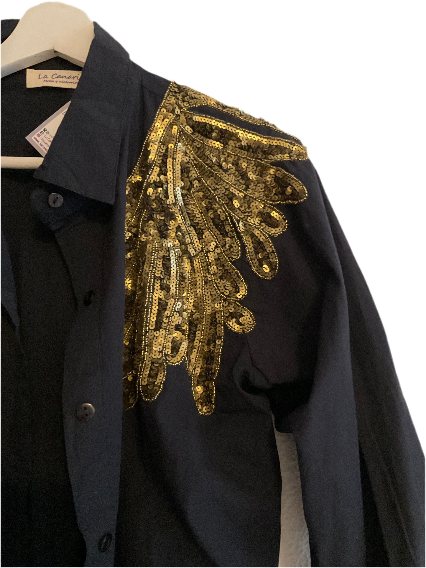 Camisa azul marina oro
