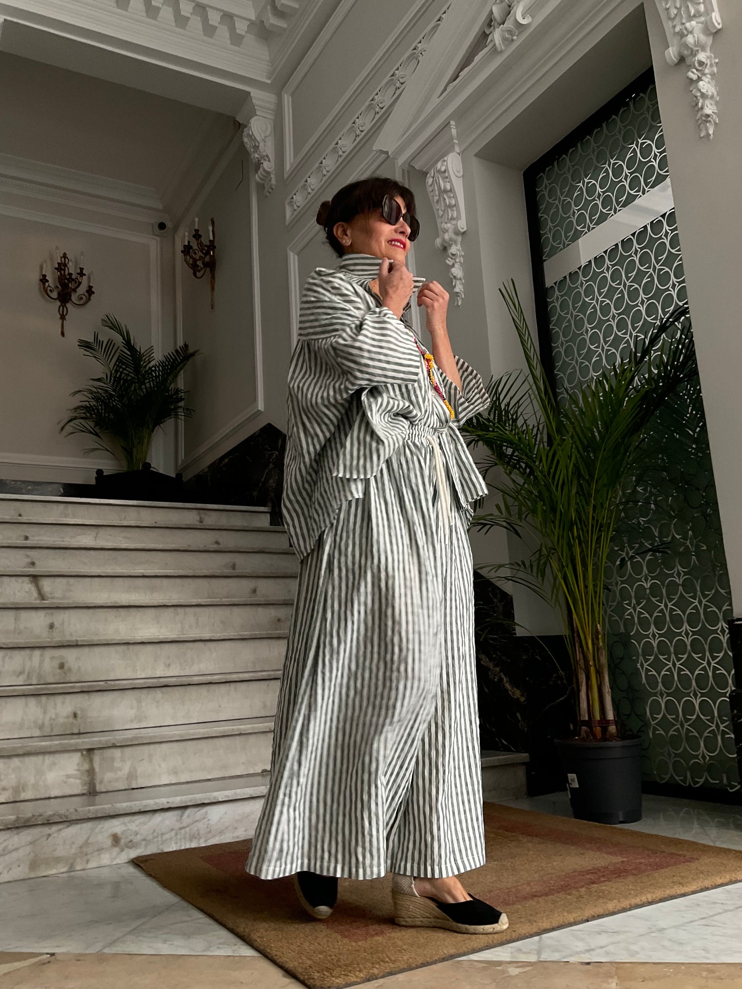 Conjunto rayas oversize efecto falda verde