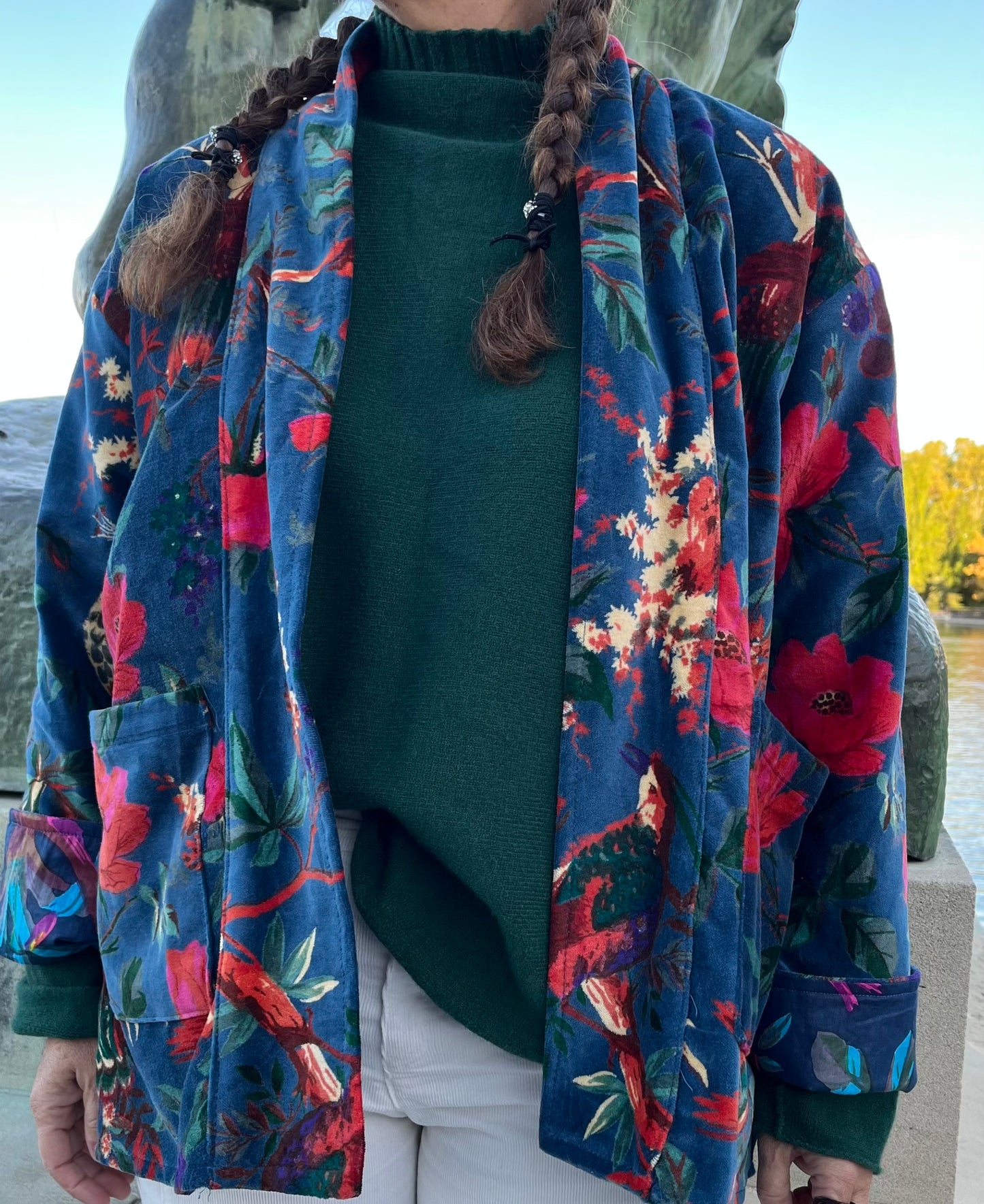 Chaqueta de terciopelo reversible pájaros