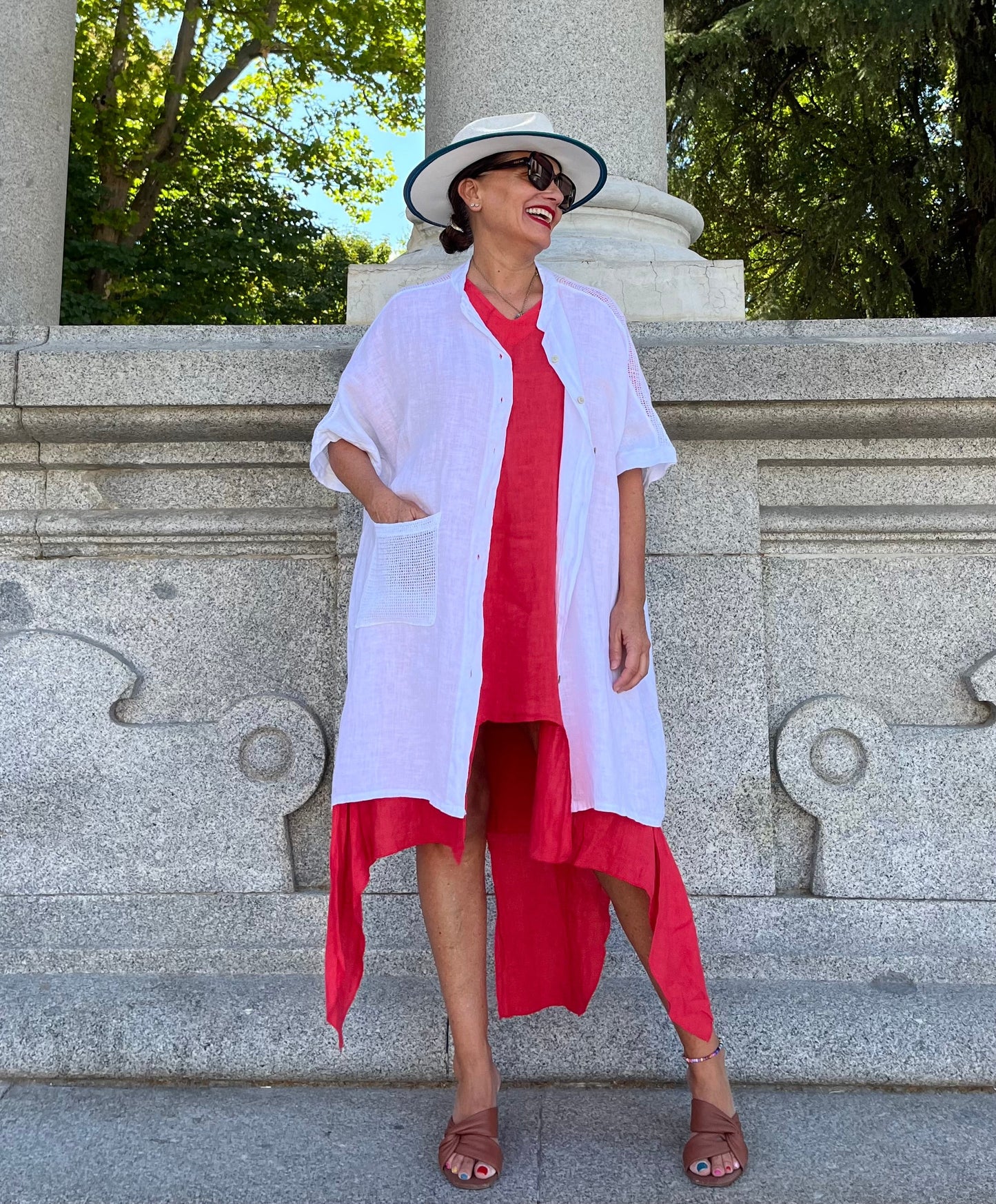 Lino-Chaqueta-Vestido blanco.