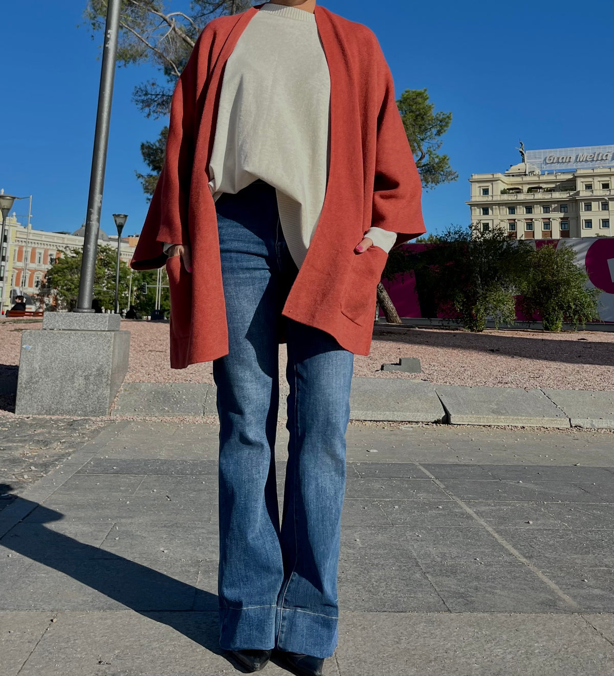 Chaqueta de punto con bolsillos – Teja