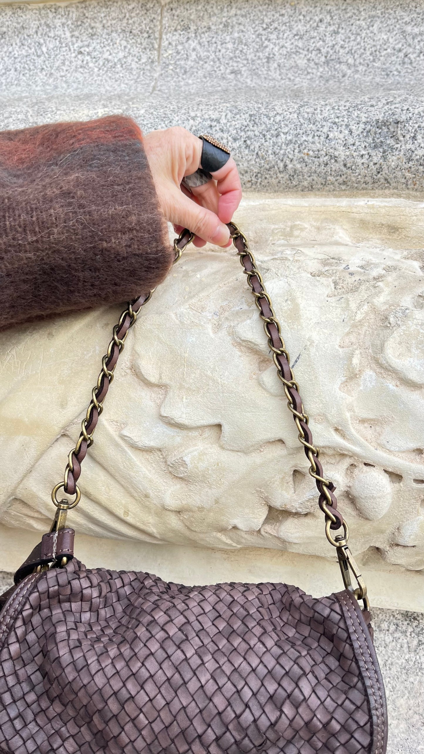 Bolso Milano trenzado de piel Marrón / Negro