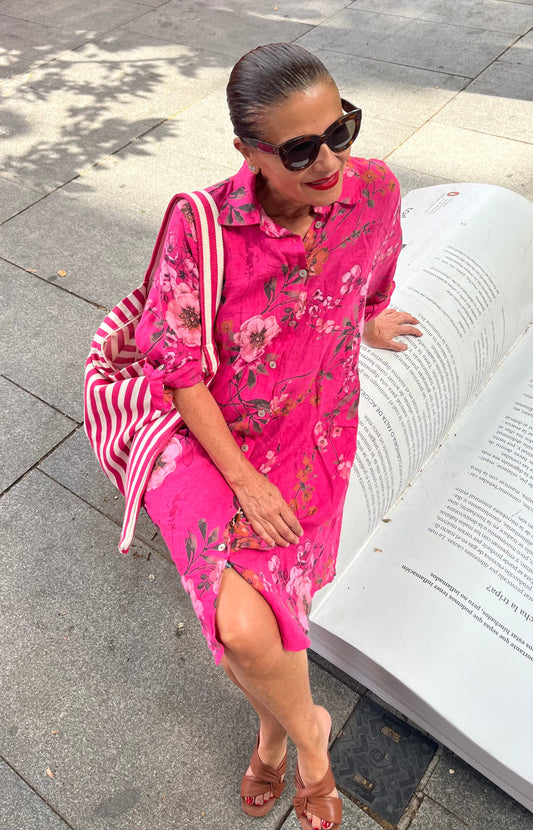 Camisa larga floral de lino para mujer – La Canaria