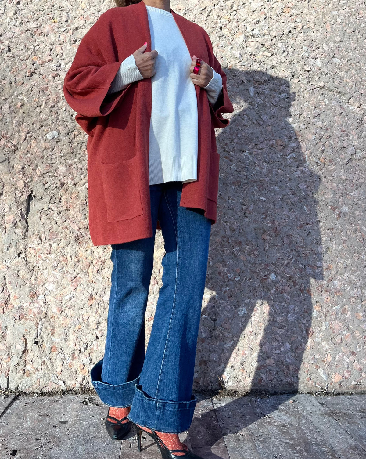 Chaqueta de punto con bolsillos – Teja