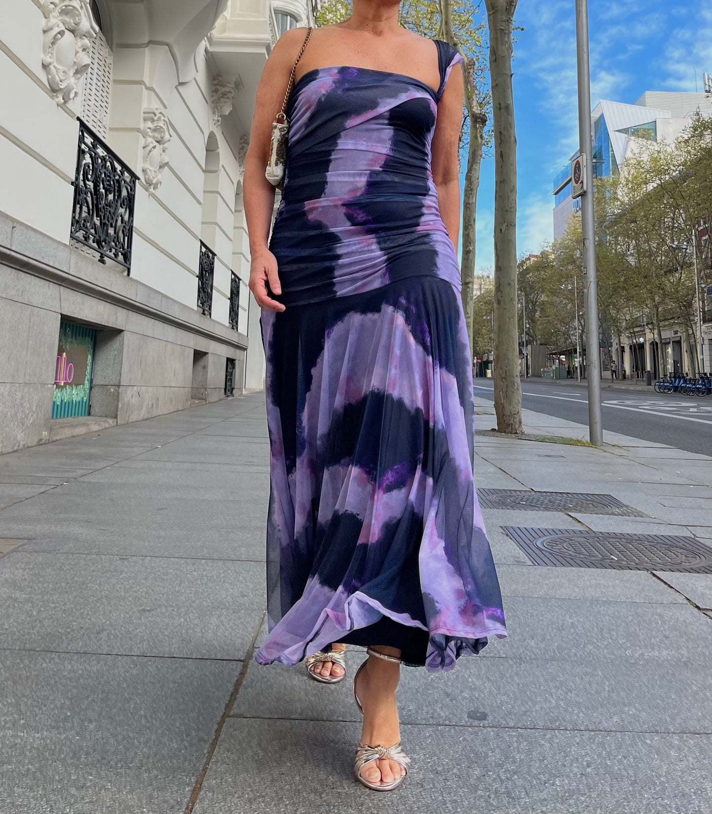 Vestido Asimétrico Punto Elástico Degradado Violeta