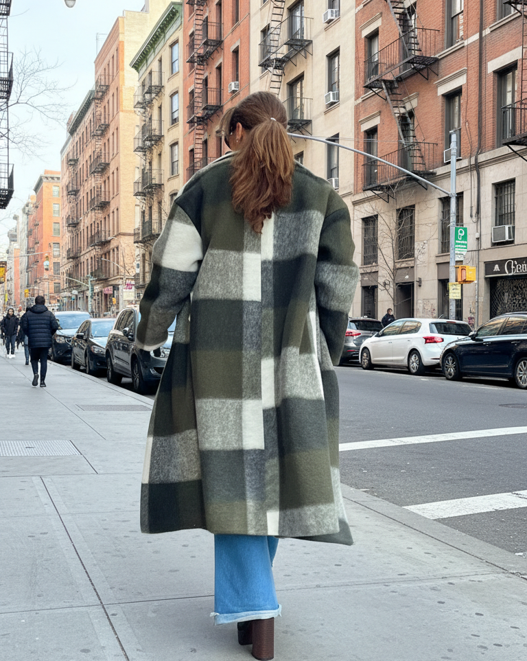 Abrigo de cuadros largo