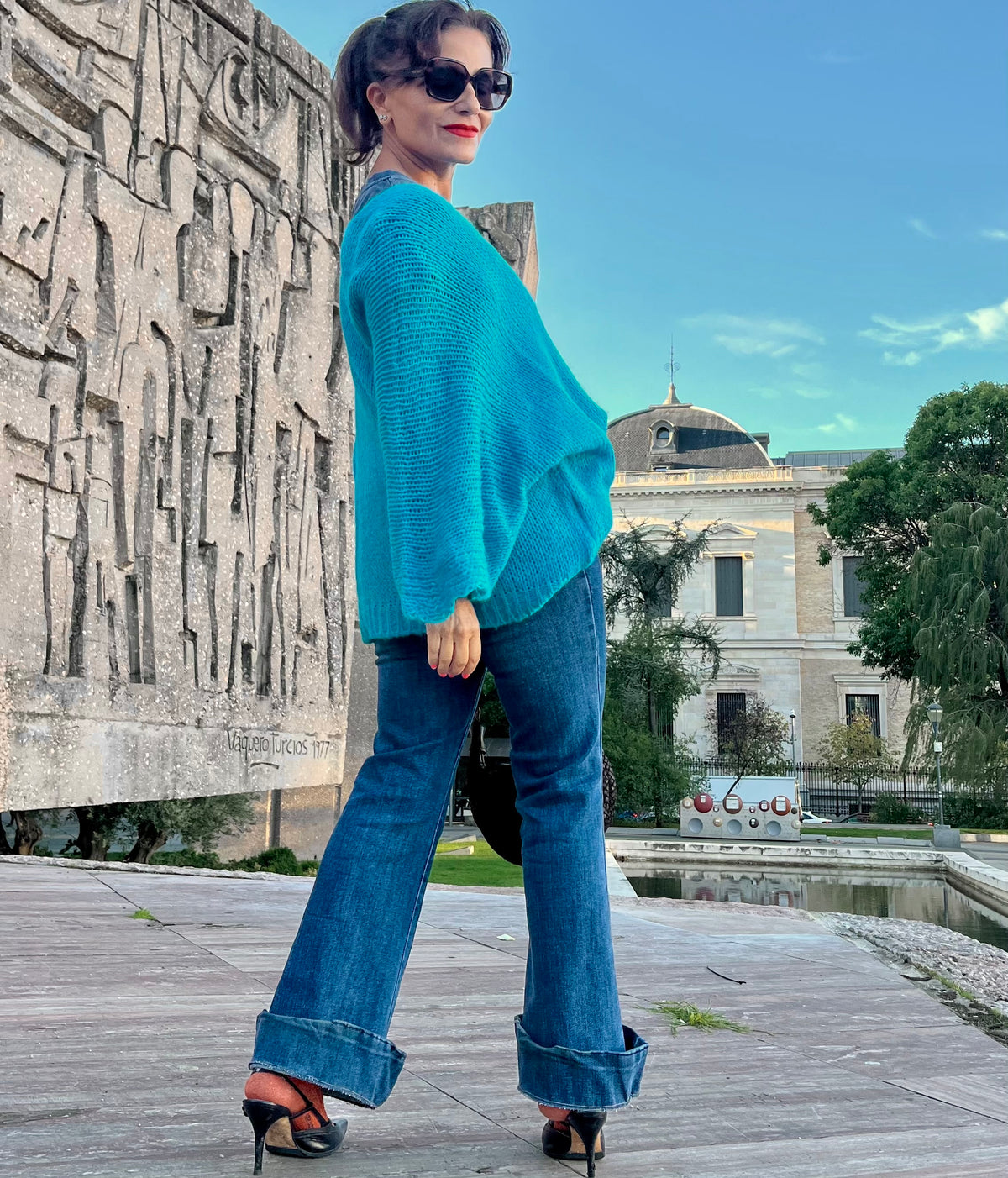 Jersey oversize de punto azul turquesa