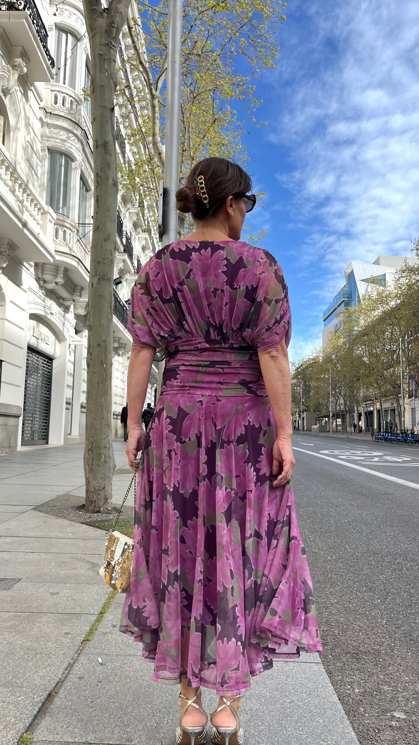 Vestido floral buganvilla punto elástico con forro interior