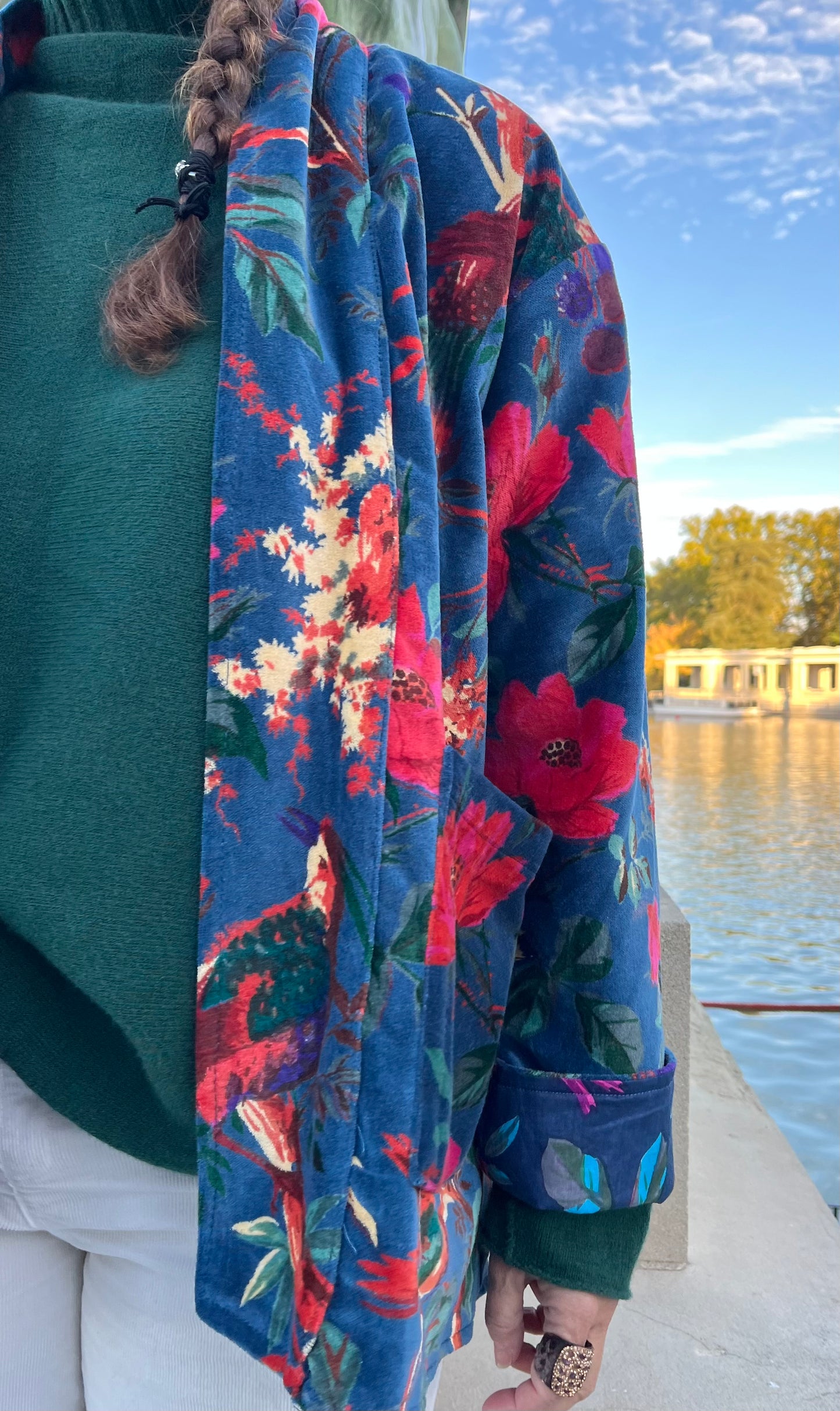 Chaqueta de terciopelo reversible pájaros