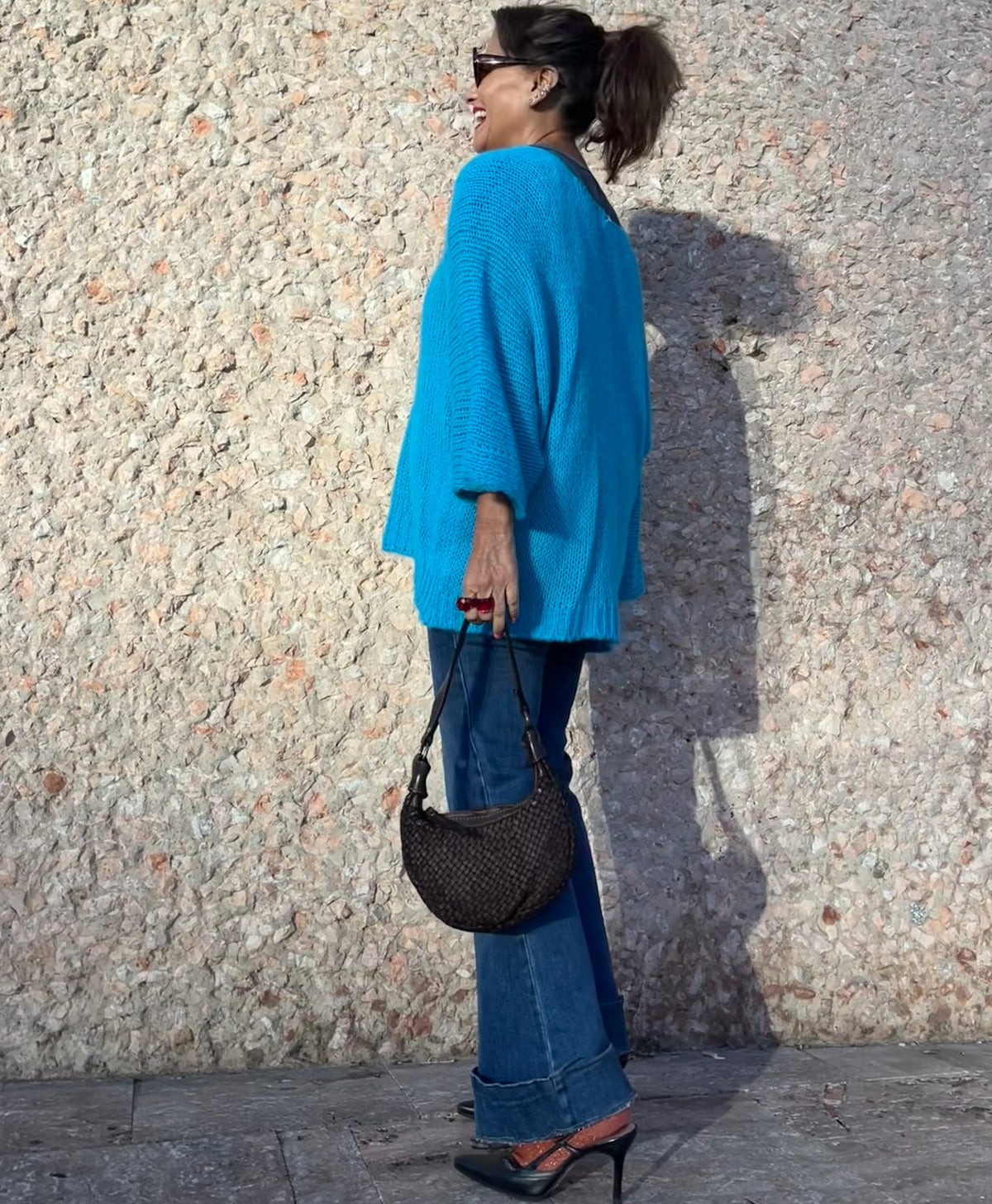 Jersey oversize de punto azul turquesa