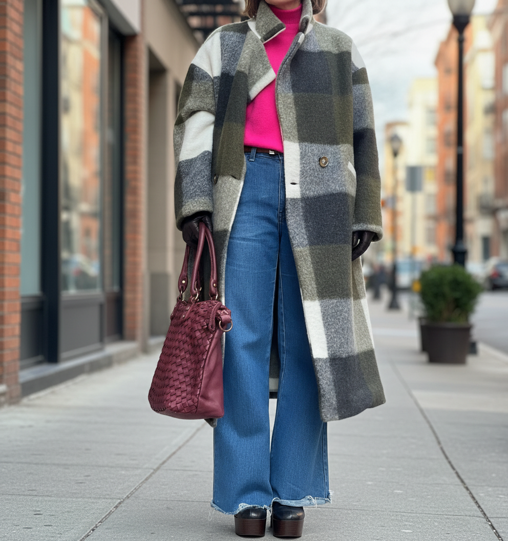 Abrigo de cuadros largo