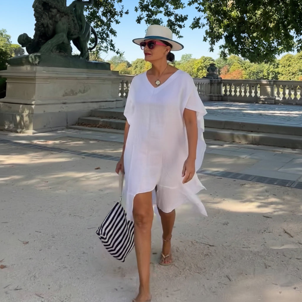 Vestido de lino blanco diseño asimétrico
