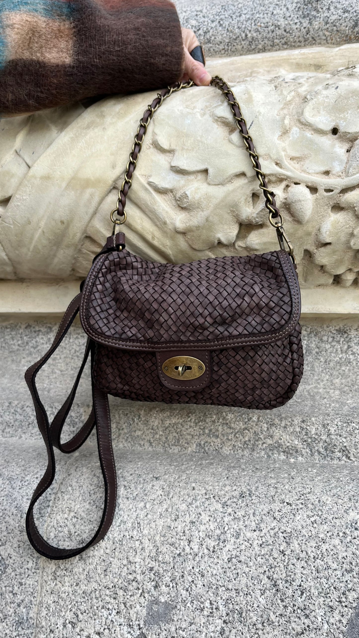 Bolso Milano trenzado de piel Marrón / Negro