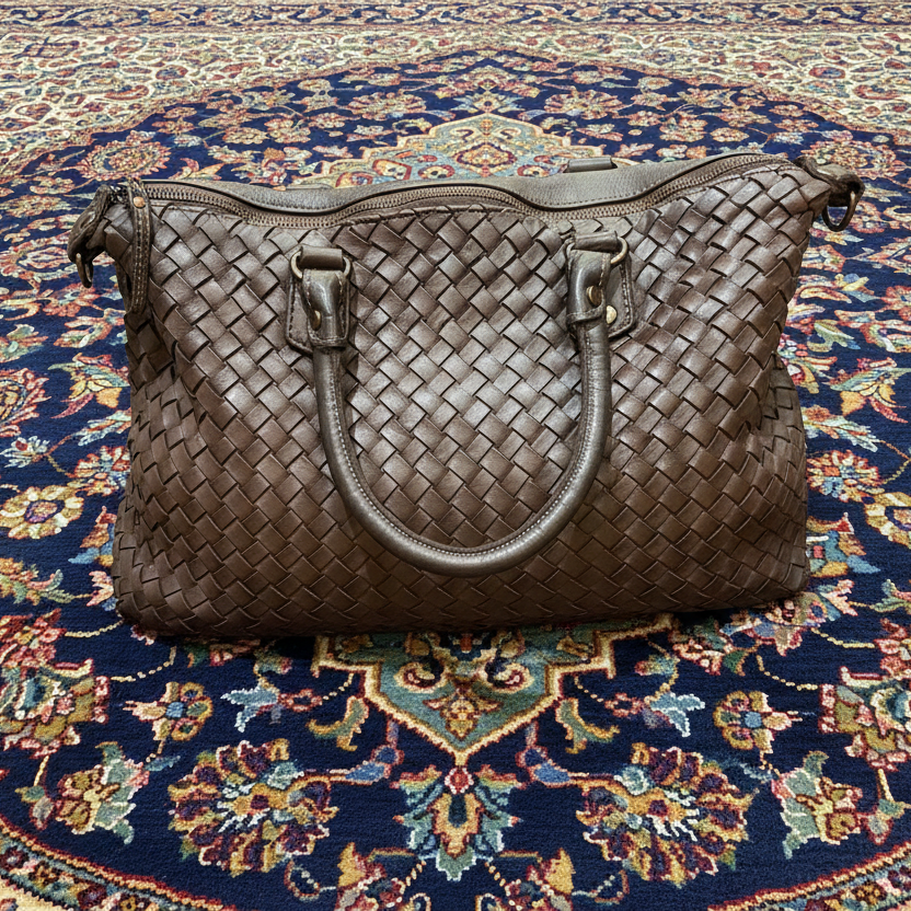 Bolso de piel trenzado marrón
