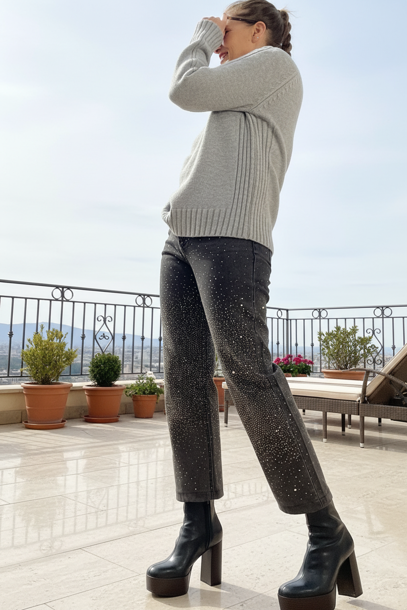 Jersey cuello alto gris