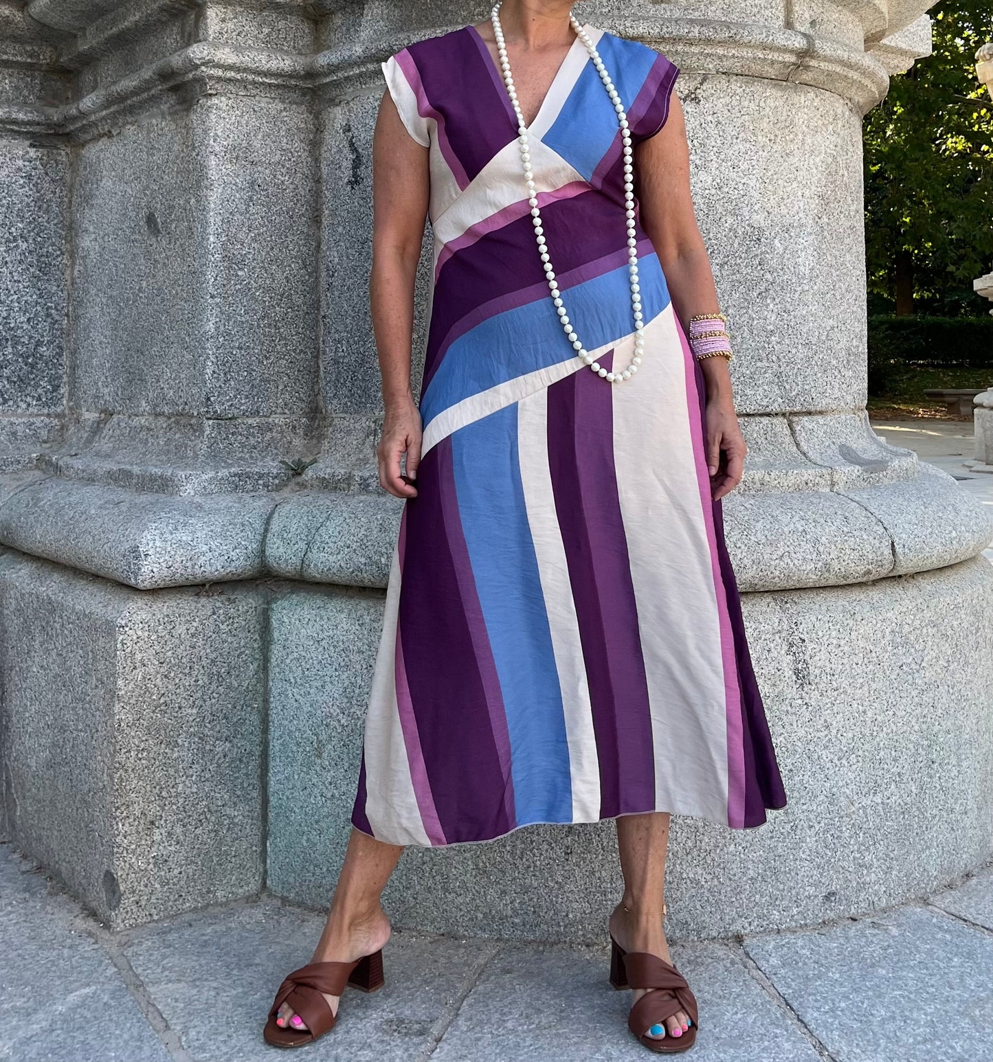 Vestido midi rayas multicolor