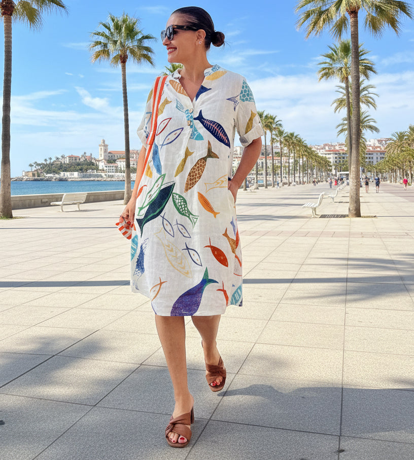 Vestido lino peces bolsillos