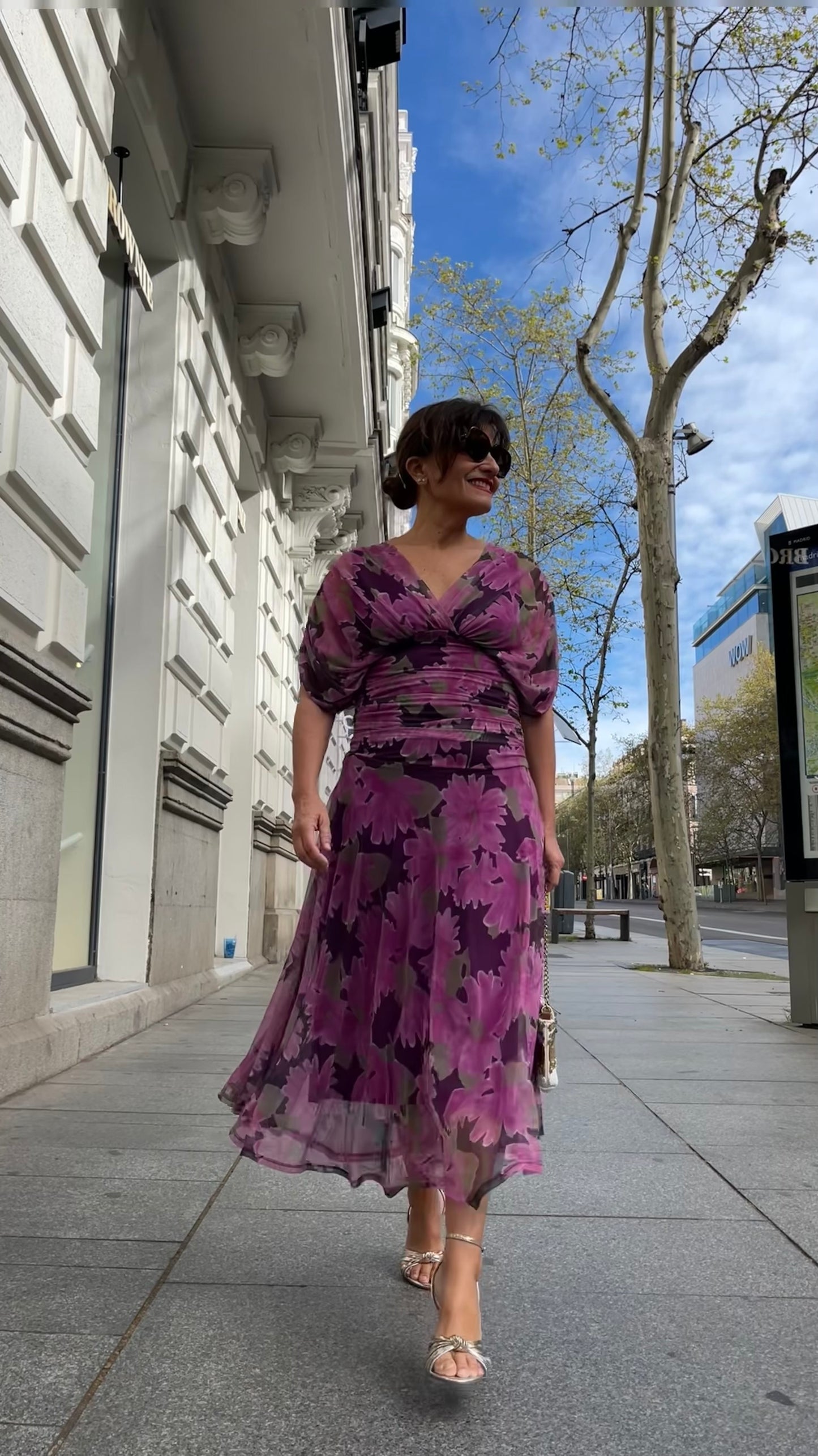 Vestido floral buganvilla punto elástico con forro interior