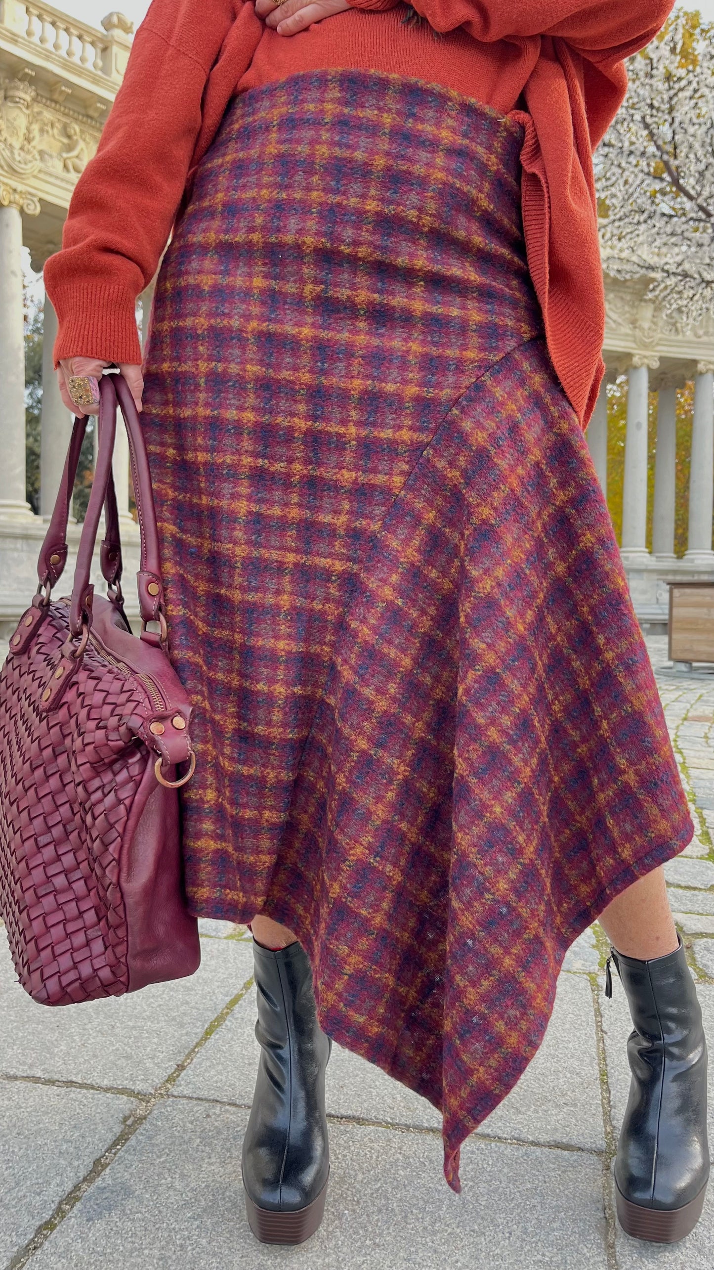 Falda midi Tartán Ciruela