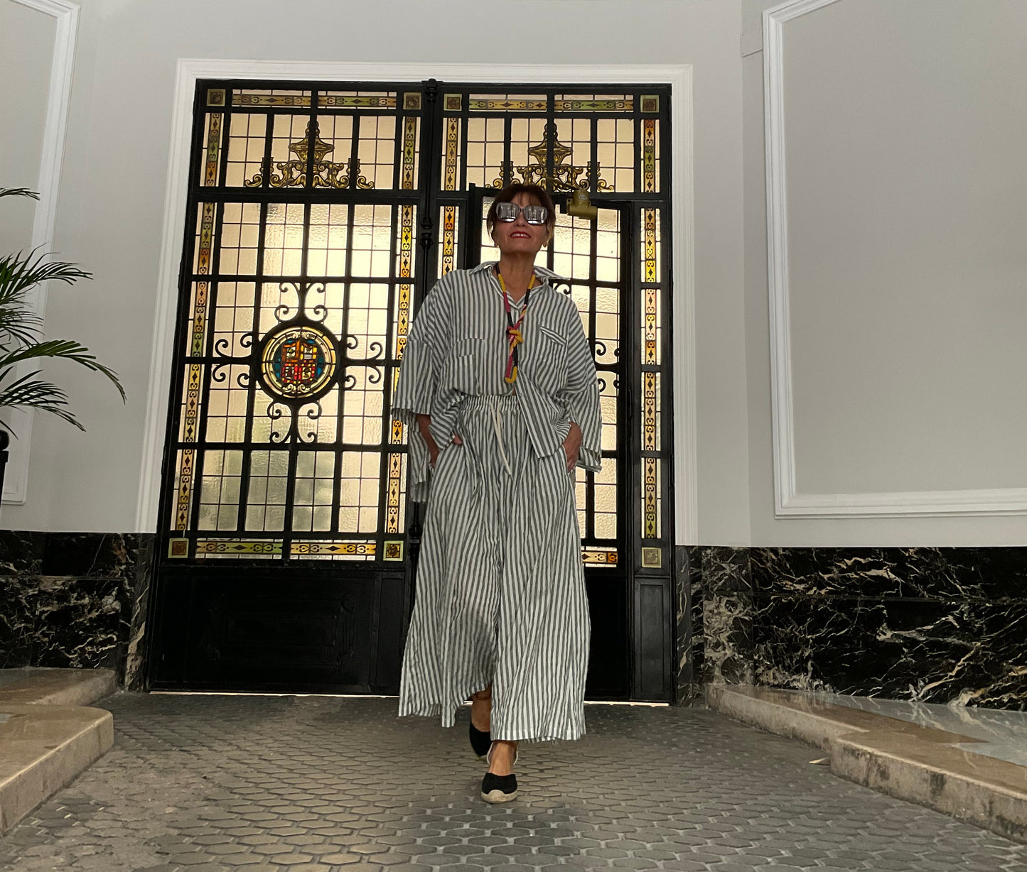 Conjunto rayas oversize efecto falda verde