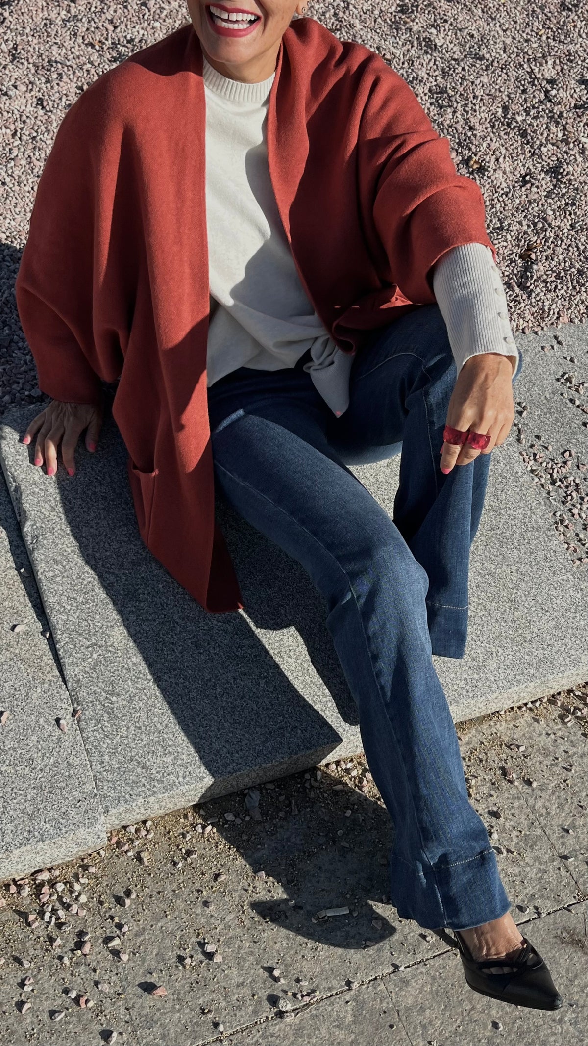Chaqueta de punto con bolsillos – Teja