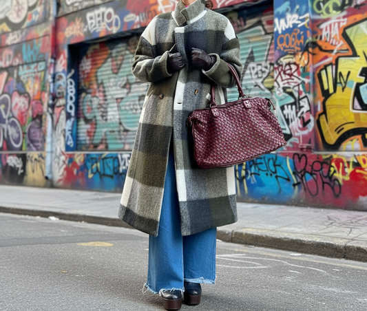 Abrigo de cuadros largo