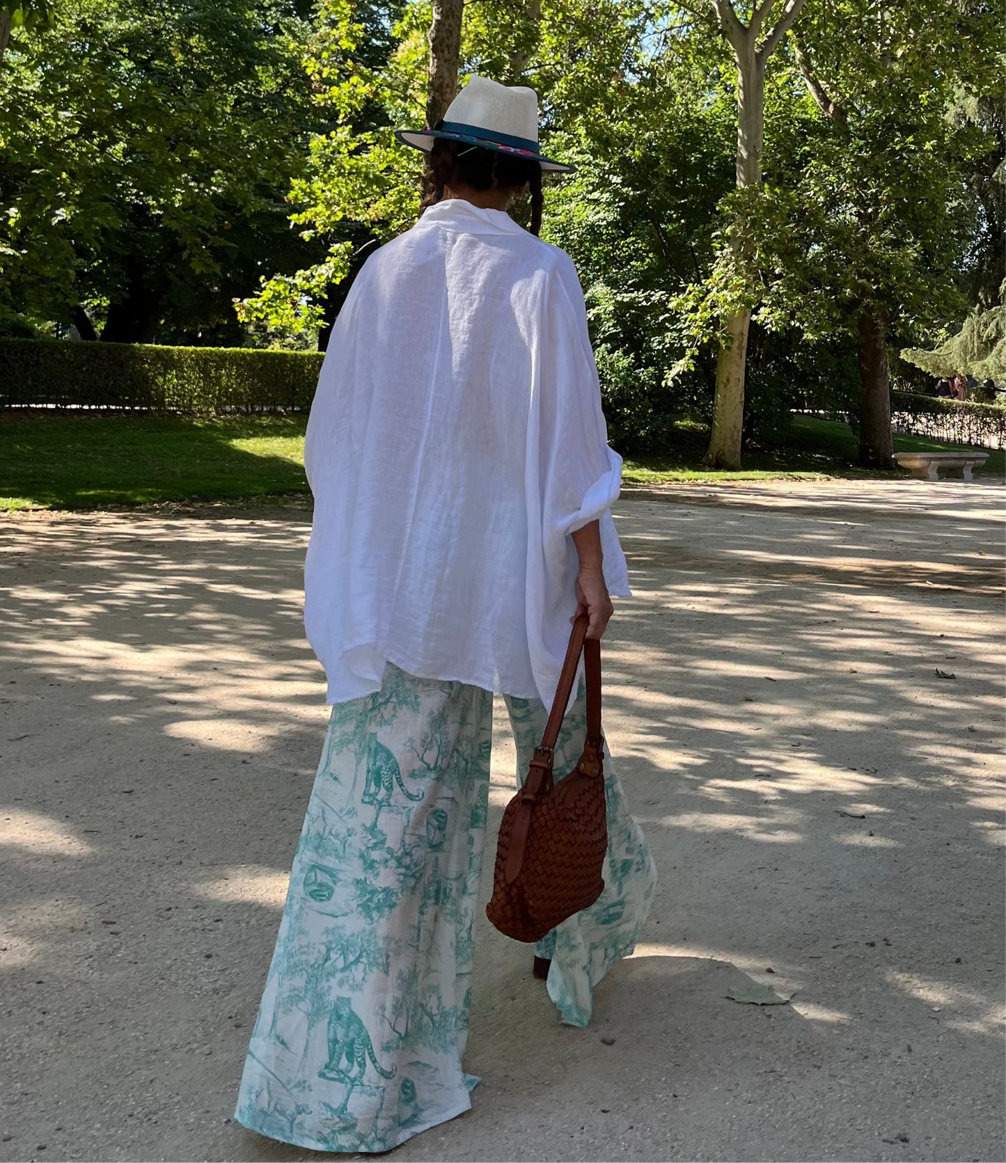Pantalón de lino estampado Toile de Jouy