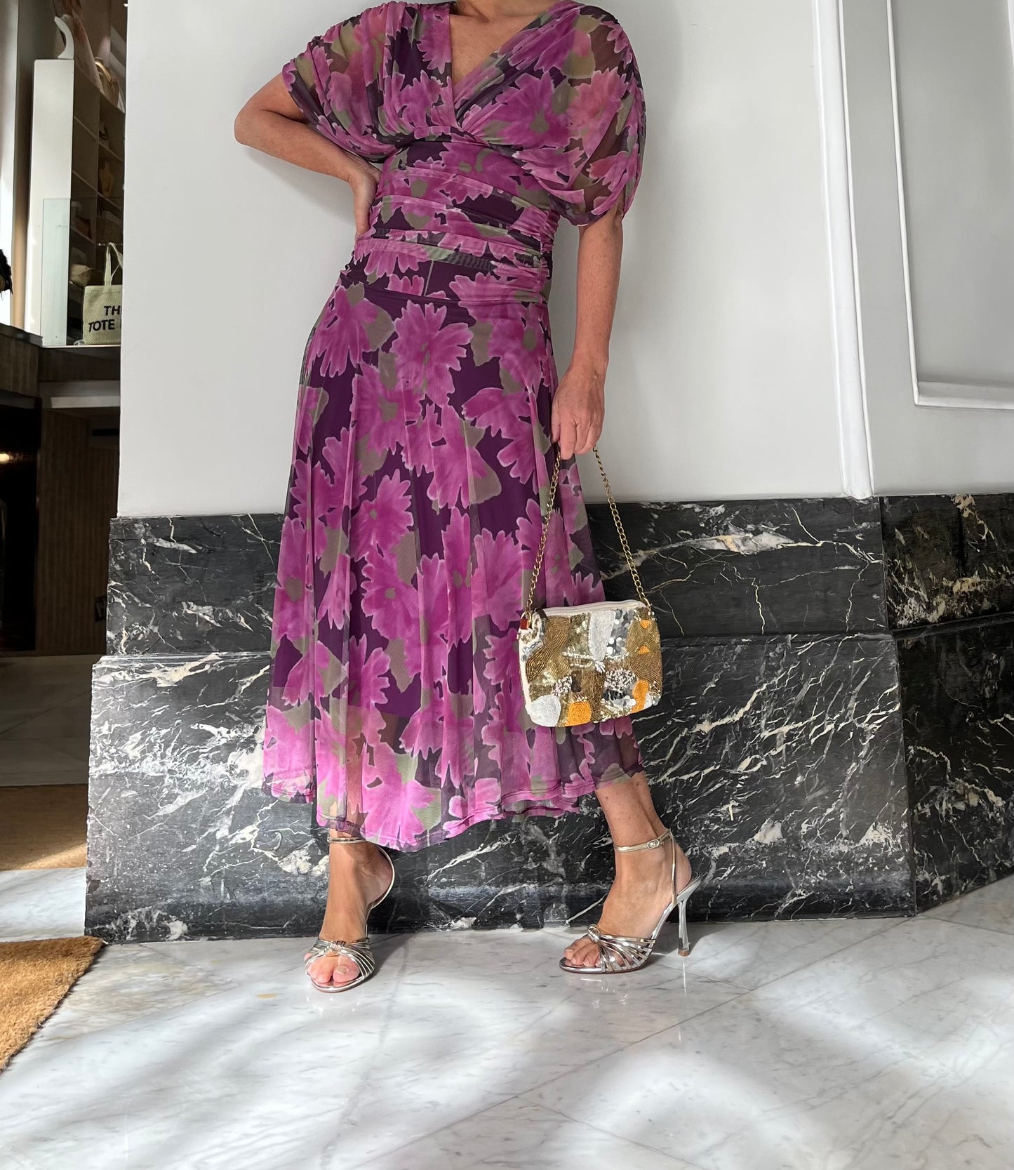 Vestido floral buganvilla punto elástico con forro interior