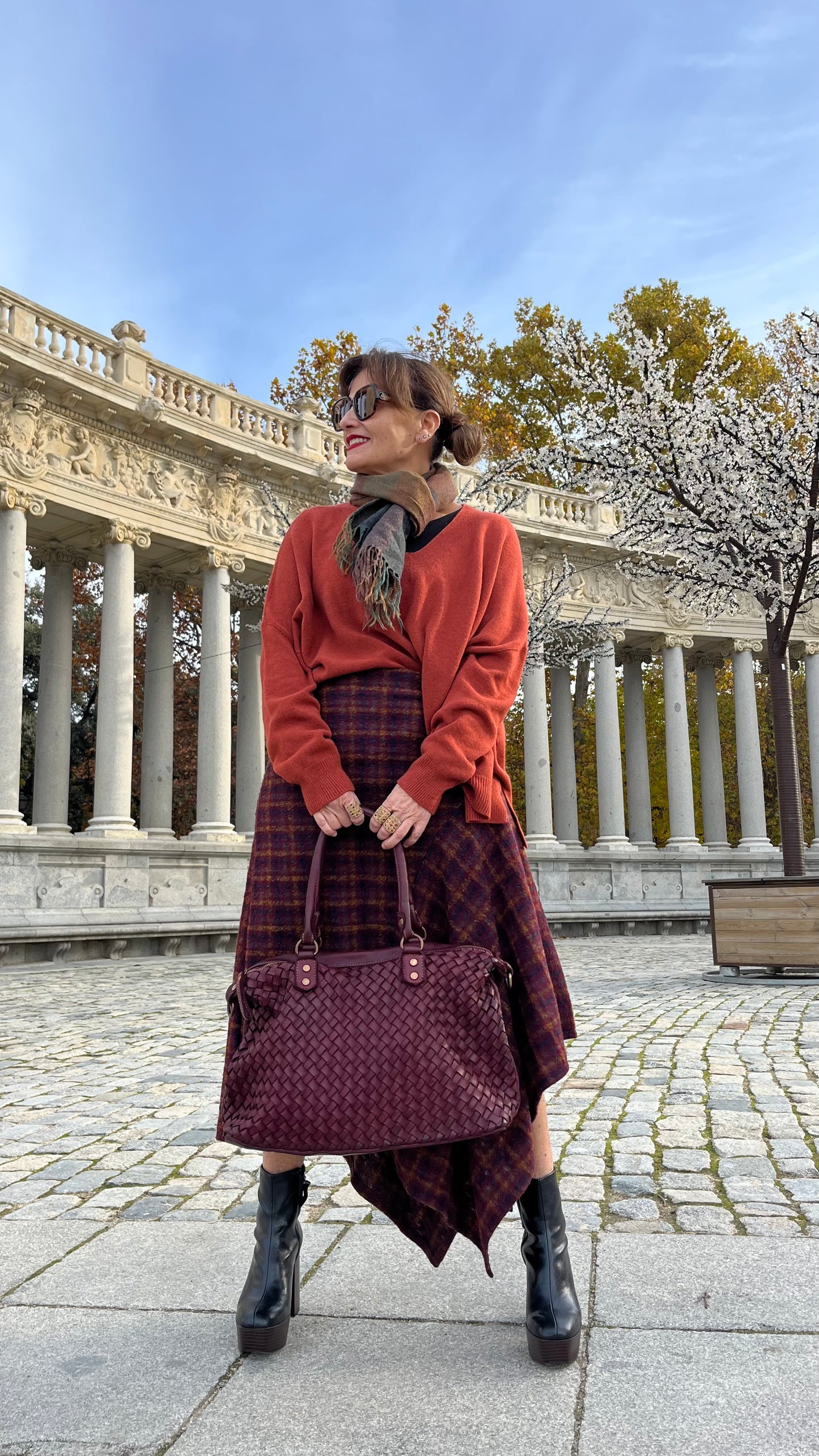 Falda midi Tartán Ciruela