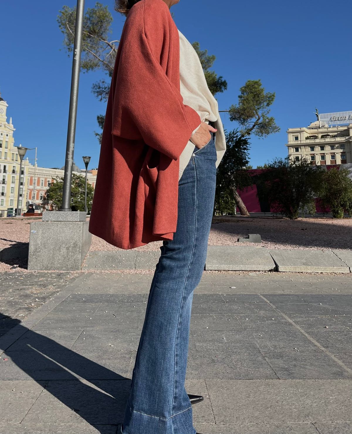 Chaqueta de punto con bolsillos – Teja