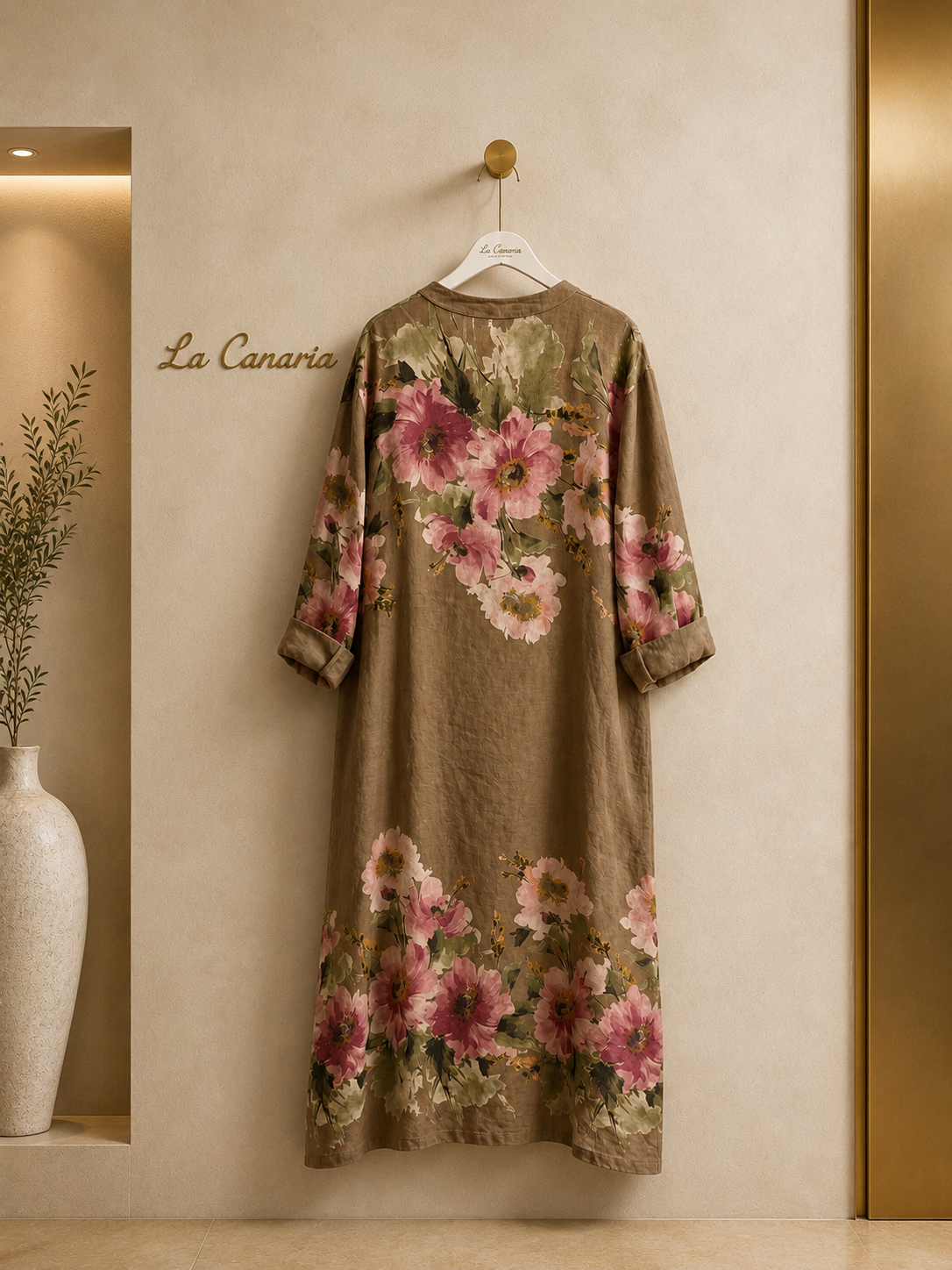 Vestido Kaftán Lino Pintado Estampado Floral