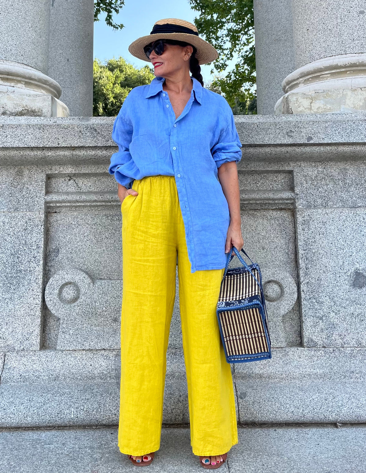 Pantalón palazzo amarillo de lino con bolsillos – La Canaria