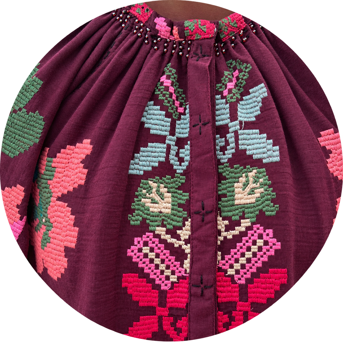 Chaqueta de algodón burdeos bordada a mano