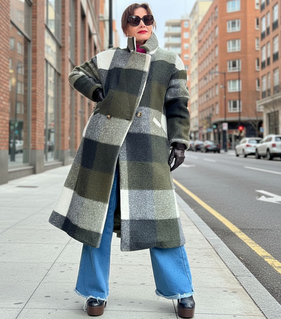 Abrigo de cuadros largo