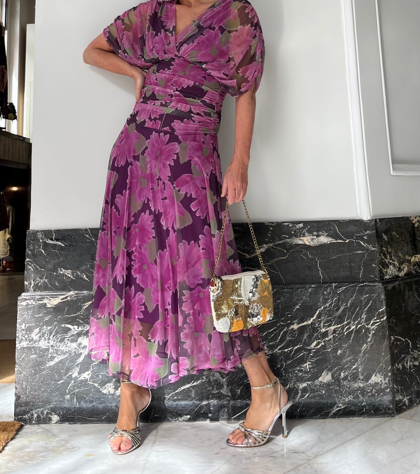 Vestido floral buganvilla punto elástico con forro interior