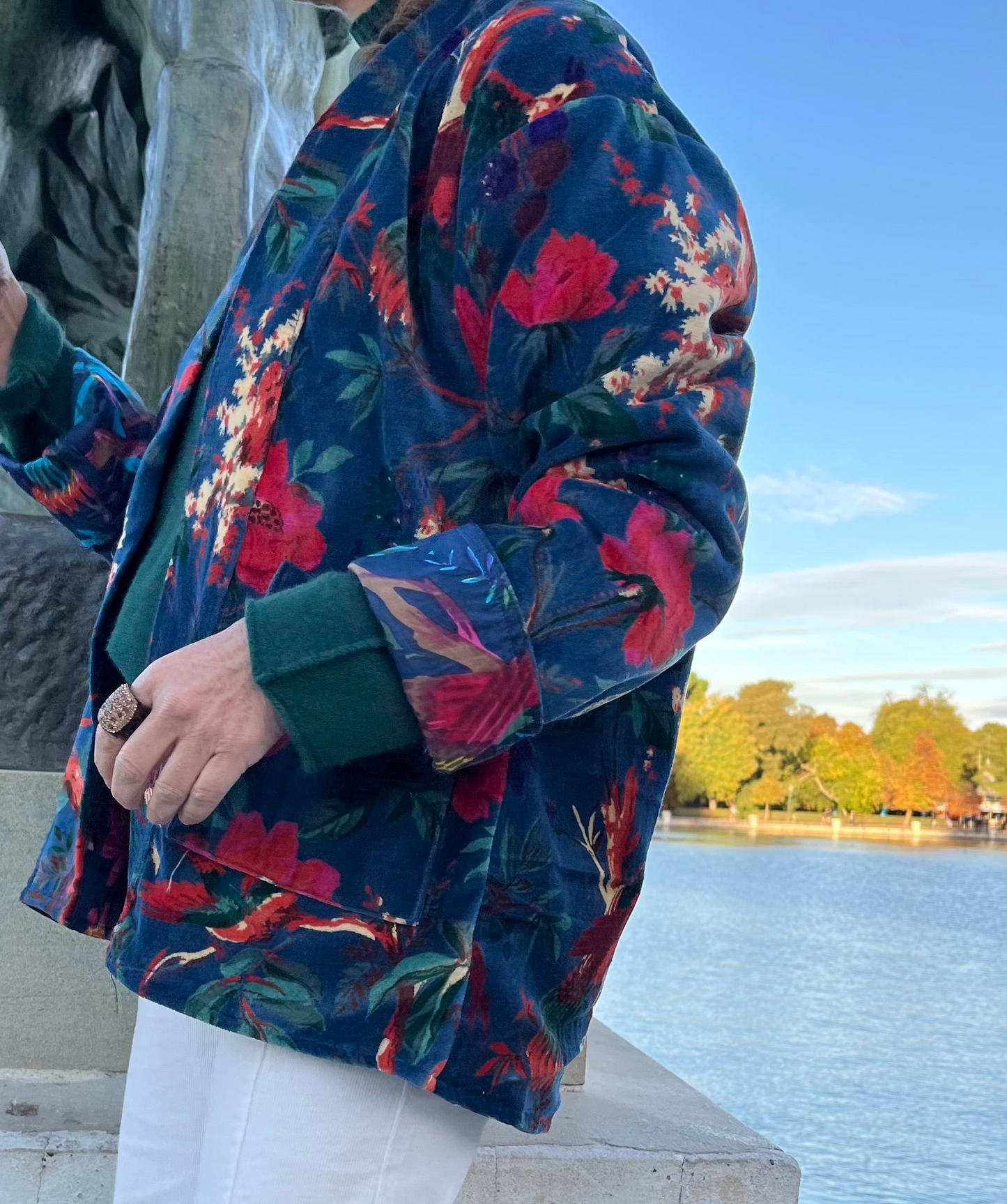 Chaqueta de terciopelo reversible pájaros