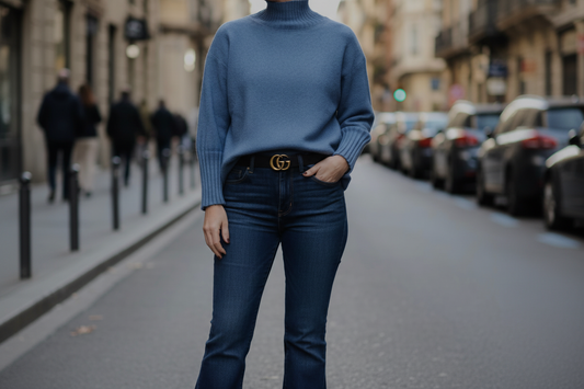 Jersey de punto azul vaquero