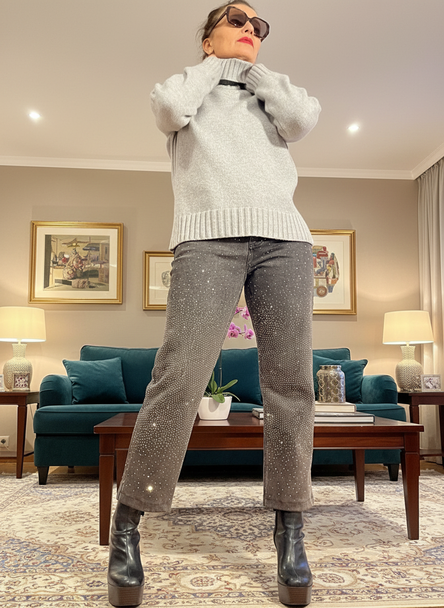 Jersey cuello alto gris