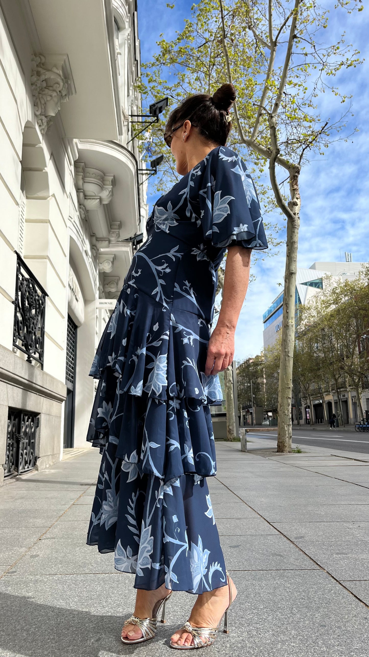 Vestido midi estampado floral azul