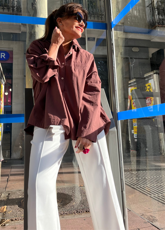 Maxi camisa Marrón / Blanca