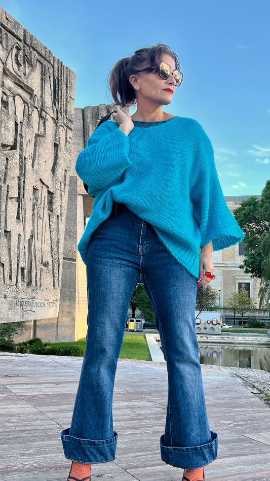 Jersey oversize de punto azul turquesa