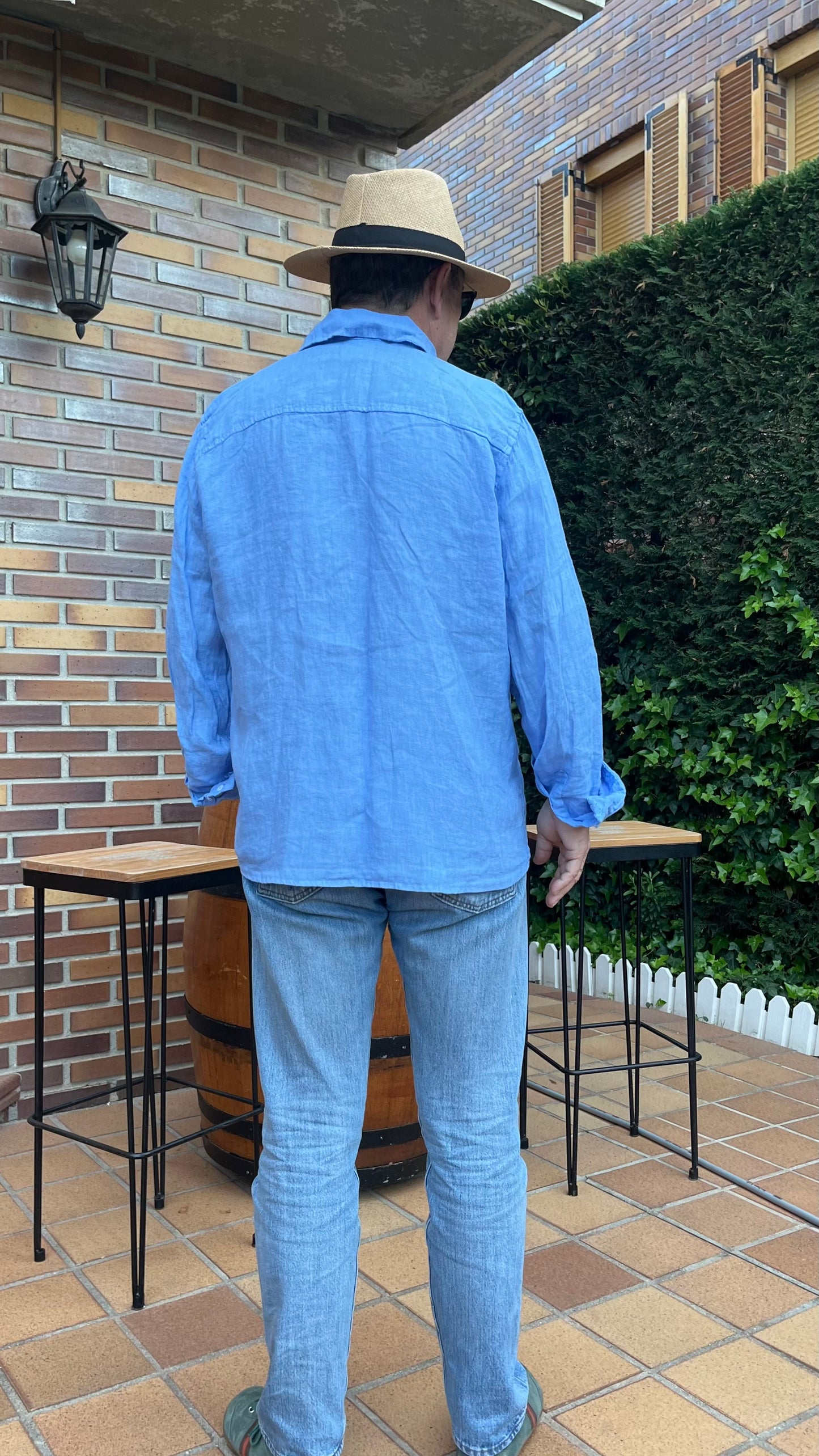 Camisa de lino verde / azul / topo